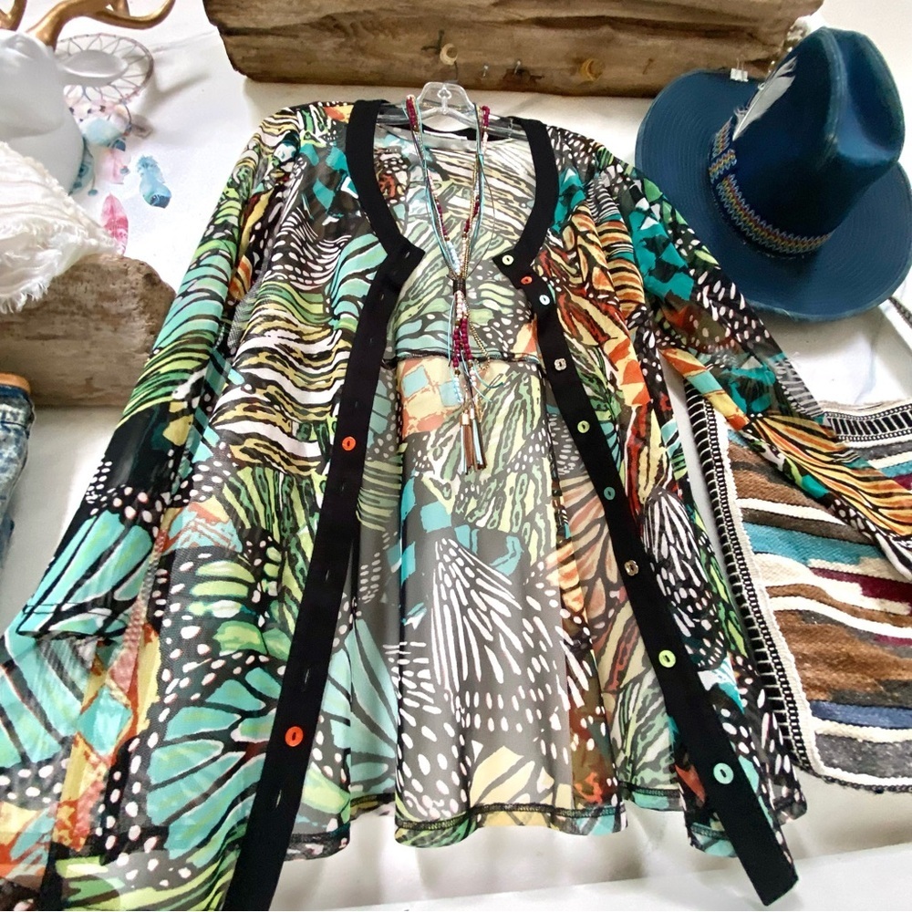 Butterfly cardigan boho semi sheer gem w resort vacay cruise vibe - Picture 9 of 16
